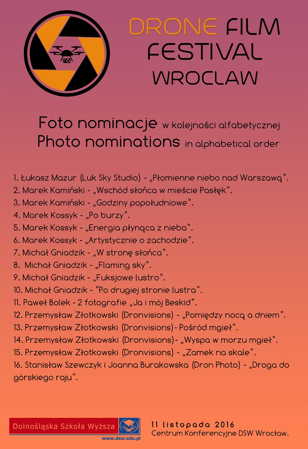 Nominacje fotograficzne do kryształowego Drona